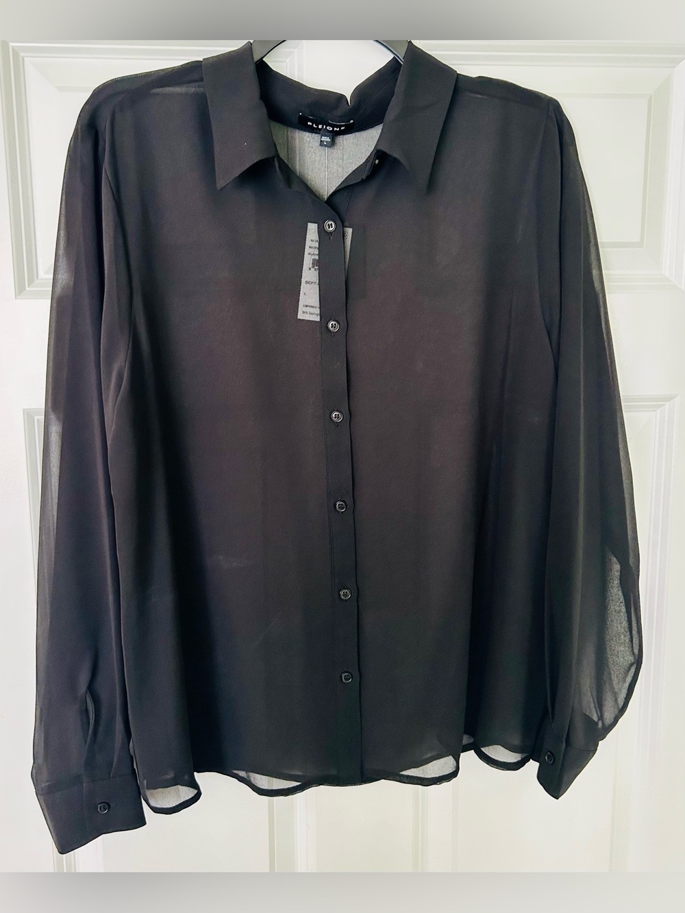 Pleione Sheer Black Womens Button-Down Shirt NWT